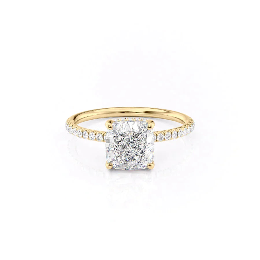 The Low Profile Kamellie Set With A 1 Carat Cushion 18K Yellow Gold Lab Diamond