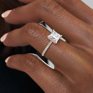 The Low Profile Kamellie Set  With A 2.5 Carat Princess 18K Rose Gold Pave Moissanite