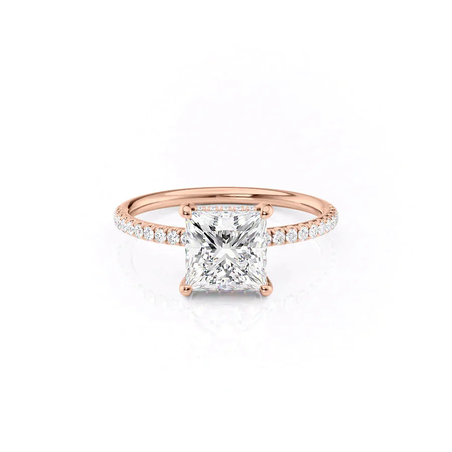 The Low Profile Kamellie Set With A 3 Carat Princess 14K Rose Gold Lab Diamond