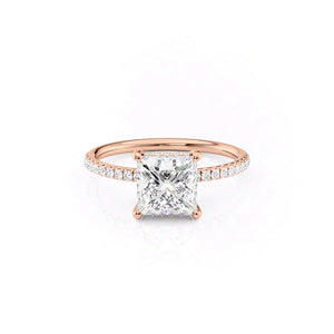 The Low Profile Kamellie Set With A 3 Carat Princess 14K Rose Gold Lab Diamond