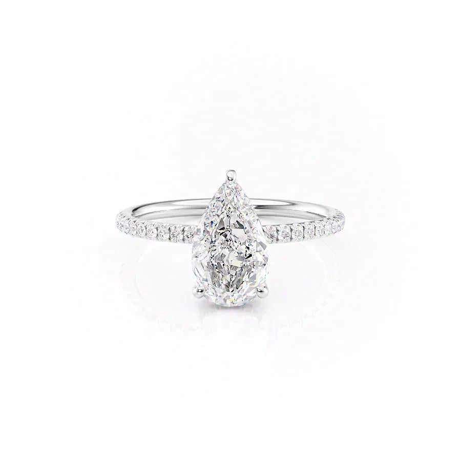 The Low Profile Kamellie Set With A 2.5 Carat Pear 18K White Gold Lab Diamond