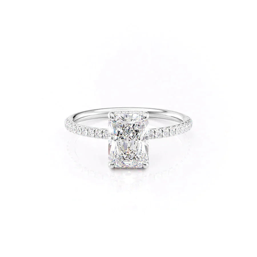 The Low Profile Kamellie Set With A 2 Carat Radiant 18K White Gold Lab Diamond