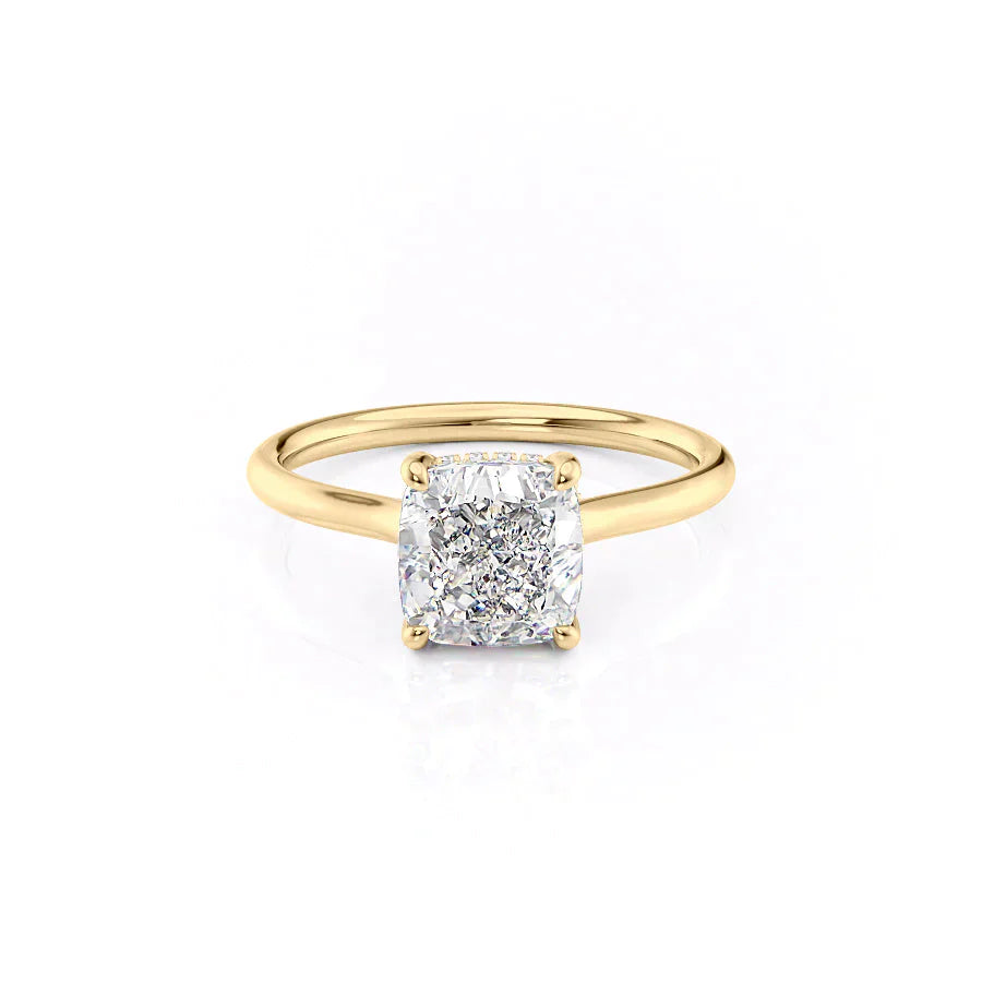 The Ellie Set With A 1 Carat Cushion 18K Yellow Gold Lab Diamond