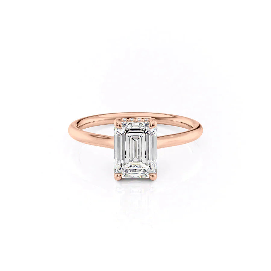 The Ellie Set  With A 1.5 Carat Emerald 14K Rose Gold Moissanite