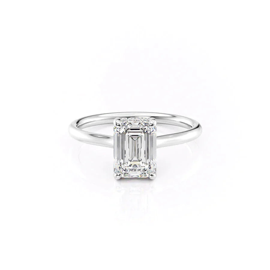The Ellie Set  With A 5 Carat Emerald 14K White Gold Moissanite