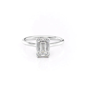 The Ellie Set  With A 5 Carat Emerald 14K White Gold Moissanite