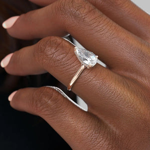 The Ellie Set With A 3 Carat Pear 14K Rose Gold Lab Diamond