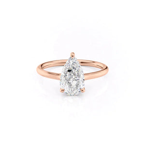 The Ellie Set With A 3 Carat Pear 14K Rose Gold Lab Diamond