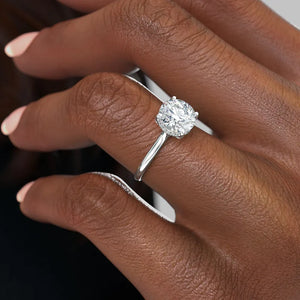 The Ellie Set With A 1 Carat E. Cushion 14K Rose Gold Lab Diamond