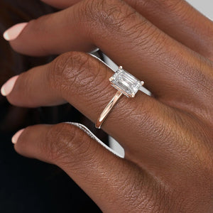 The Alex Set Solitaire  With A 1 Carat Emerald 18K Rose Gold Moissanite