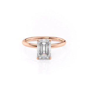 The Alex Set Solitaire  With A 1 Carat Emerald 18K Rose Gold Moissanite