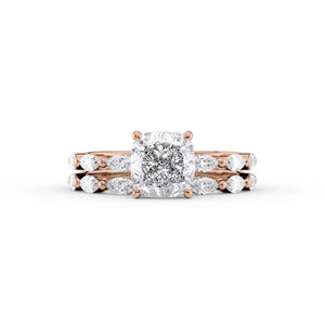 The Lucia Set With A 1 Carat Cushion 14K Rose Gold Lab Diamond