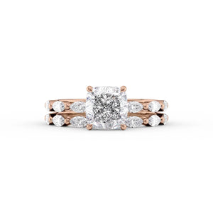 The Lucia Set With A 2.5 Carat Cushion 14K Rose Gold Lab Diamond