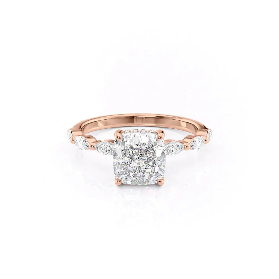 The Lucia Set With A 2.5 Carat Cushion 14K Rose Gold Lab Diamond