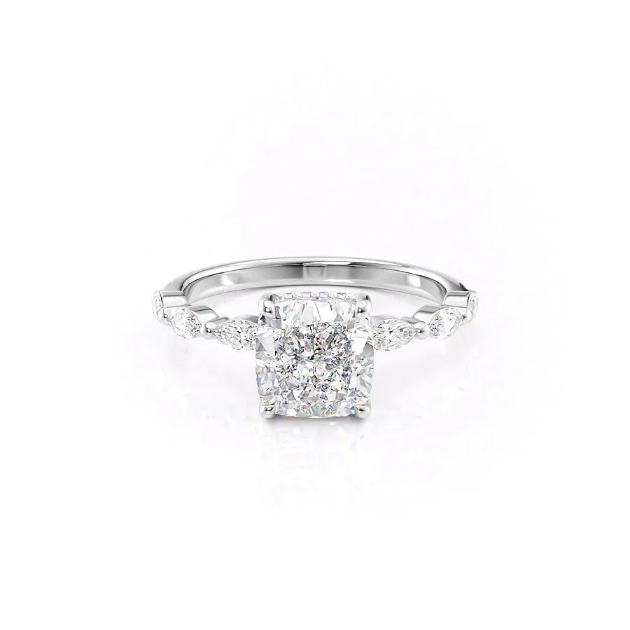 The Lucia Set Marquise  With A 4 Carat Cushion 18K White Gold Moissanite