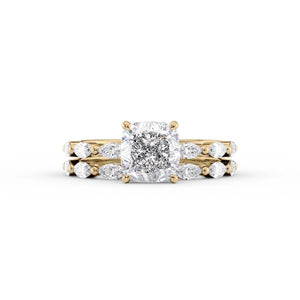 The Lucia Set With A 1 Carat Cushion 18K Yellow Gold Lab Diamond