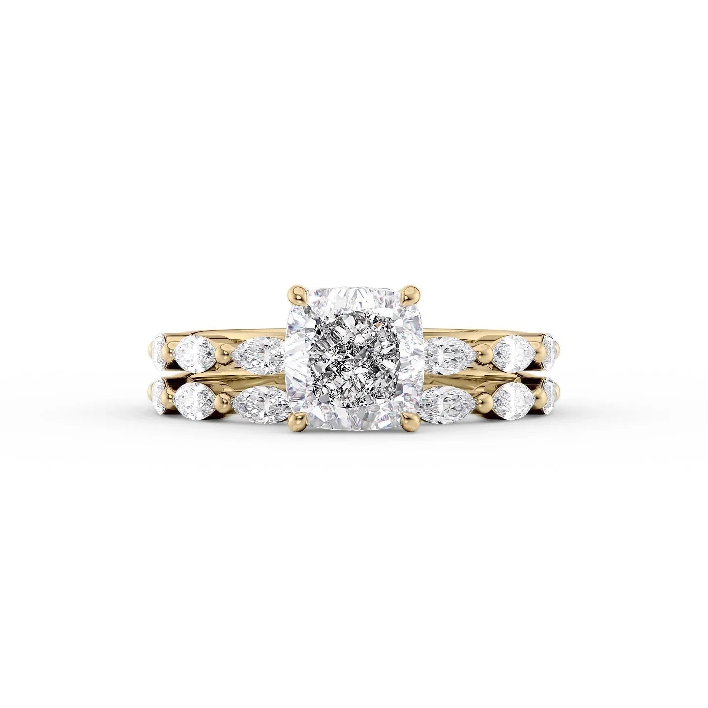 The Lucia Set With A 1 Carat Cushion 18K Yellow Gold Lab Diamond