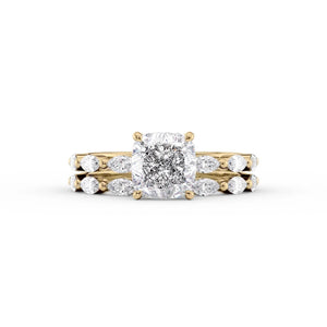 The Lucia Set With A 1 Carat Cushion 18K Yellow Gold Lab Diamond