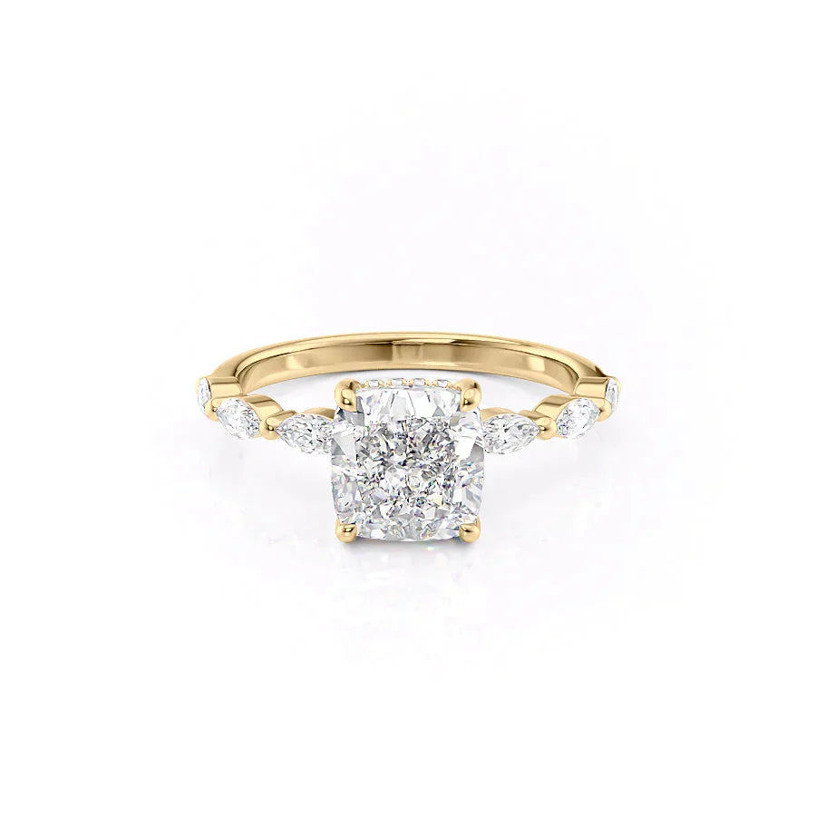 The Lucia Set With A 1.5 Carat Cushion 14K Yellow Gold Lab Diamond