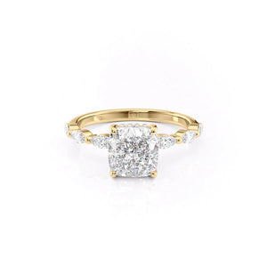 The Lucia Set With A 2.5 Carat Cushion 18K Yellow Gold Lab Diamond