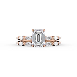 The Lucia Set Marquise  With A 3 Carat Emerald 14K Rose Gold Moissanite