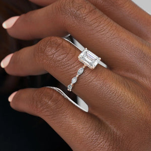 The Lucia Set Marquise  With A 3 Carat Emerald 14K Rose Gold Moissanite