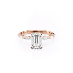 The Lucia Set With A 1.5 Carat Emerald 14K Rose Gold Lab Diamond