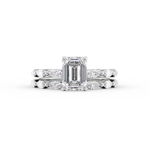 The Lucia Set Marquise  With A 4.5 Carat Emerald 14K White Gold Moissanite