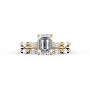 The Lucia Set Marquise  With A 4 Carat Emerald 14K Yellow Gold Moissanite
