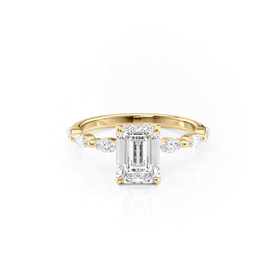The Lucia Set With A 1 Carat Emerald 18K Yellow Gold Lab Diamond