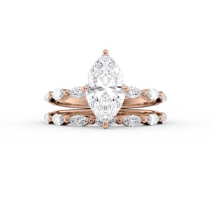 The Lucia Set Marquise  With A 3 Carat Marquise 14K Rose Gold Moissanite