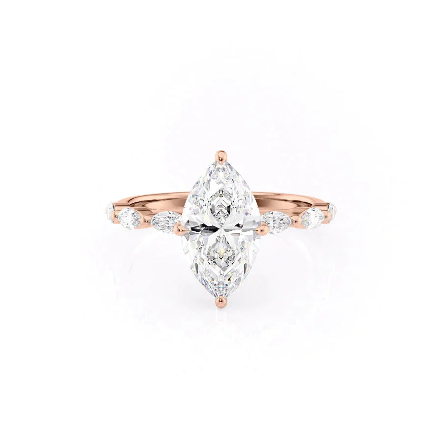 The Lucia Set With A 1.5 Carat Marquise 14K Rose Gold Lab Diamond