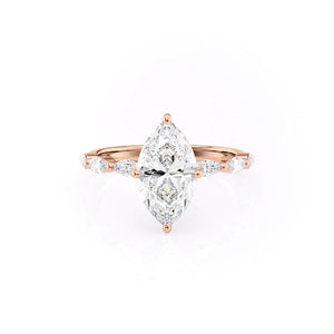 The Lucia Set Marquise  With A 3.5 Carat Marquise 14K Rose Gold Moissanite