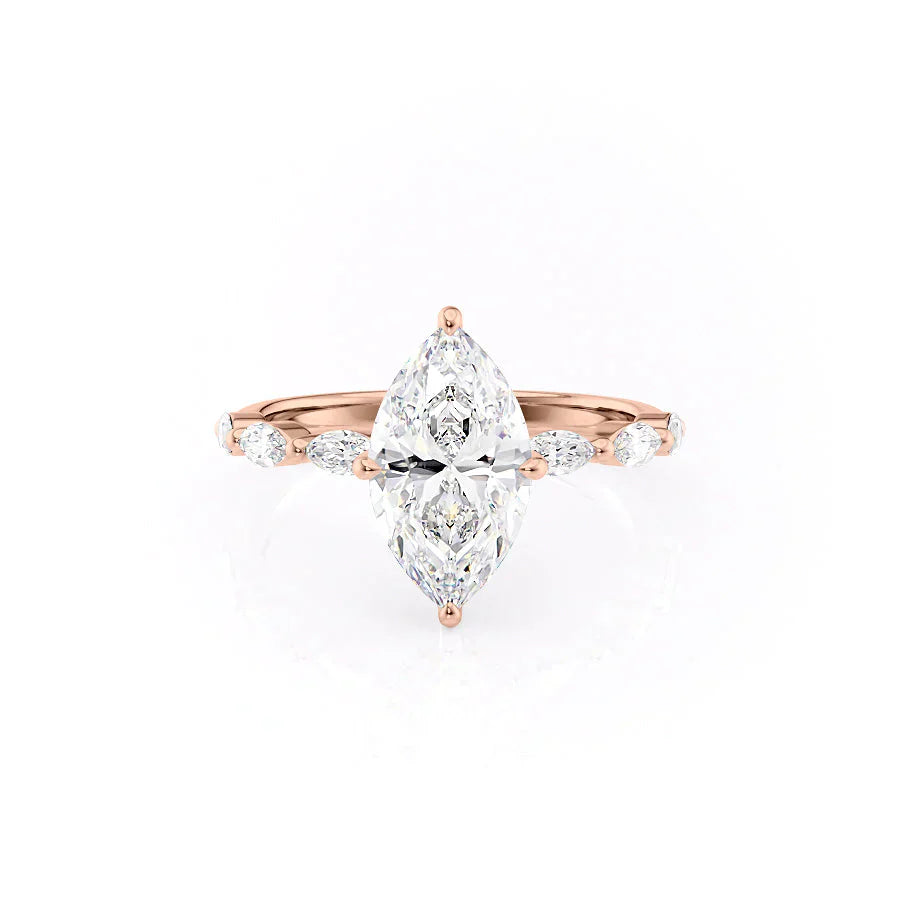 The Lucia Set Marquise  With A 4 Carat Marquise 14K Rose Gold Moissanite