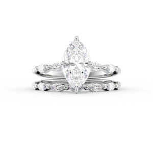 The Lucia Set Marquise  With A 3 Carat Marquise 18K White Gold Moissanite