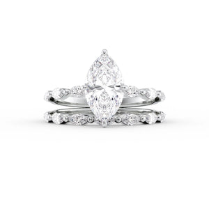 The Lucia Set Marquise  With A 3 Carat Marquise 14K White Gold Moissanite