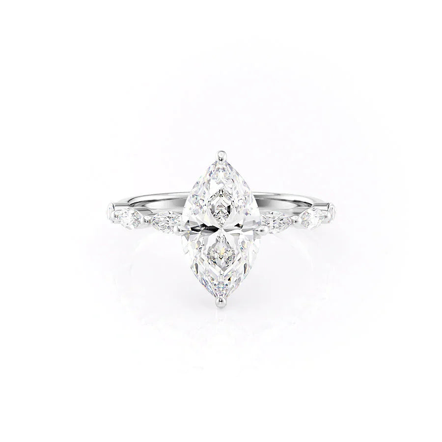 The Lucia Set Marquise  With A 3.5 Carat Marquise 14K White Gold Moissanite