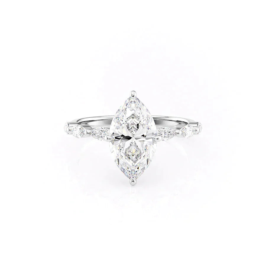 The Lucia Set With A 1.5 Carat Marquise 18K White Gold Lab Diamond