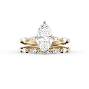 The Lucia Set Marquise  With A 3 Carat Marquise 14K Yellow Gold Moissanite