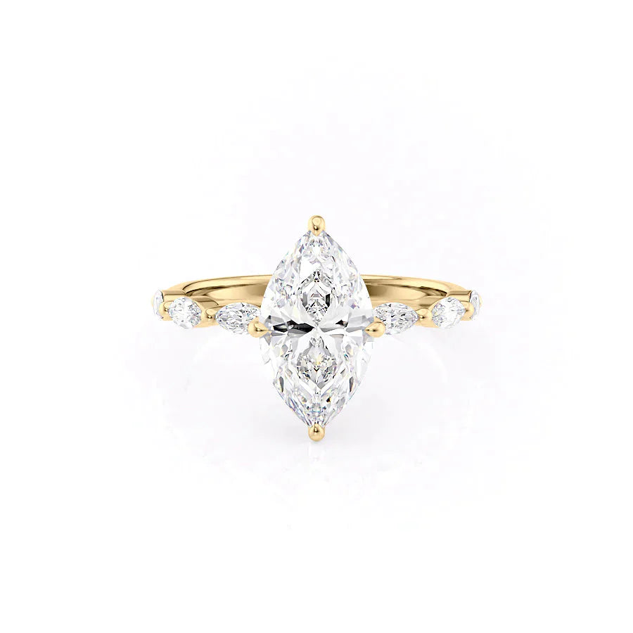 The Lucia Set With A 1.5 Carat Marquise 18K Yellow Gold Lab Diamond