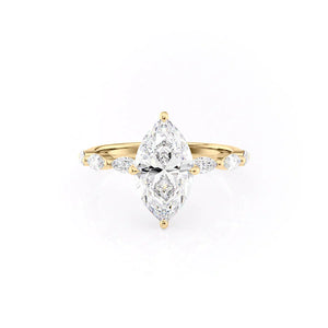 The Lucia Set Marquise  With A 1 Carat Marquise 18K Yellow Gold Moissanite