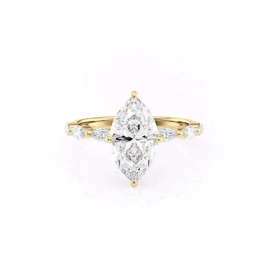The Lucia Set Marquise  With A 2 Carat Marquise 18K Yellow Gold Moissanite