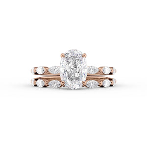 The Lucia Set Marquise  With A 3 Carat Oval 14K Rose Gold Moissanite