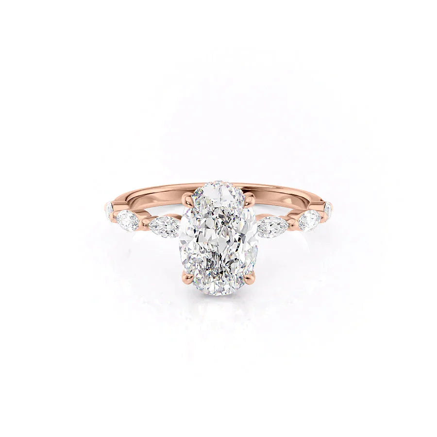 The Lucia Set Marquise  With A 1.5 Carat Oval 14K Rose Gold Moissanite