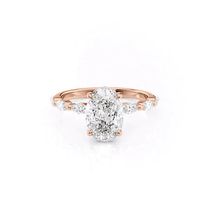 The Lucia Set Marquise  With A 2.5 Carat Oval 14K Rose Gold Moissanite