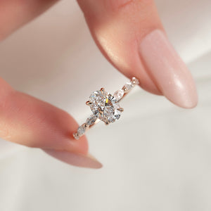 The Lucia Set With A 1 Carat Oval 14K Rose Gold Lab Diamond