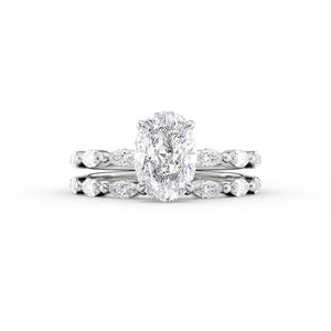 The Lucia Set Marquise  With A 3 Carat Oval 18K White Gold Moissanite