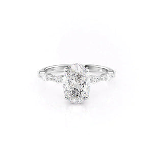 The Lucia Set Marquise  With A 1 Carat Oval 18K White Gold Moissanite