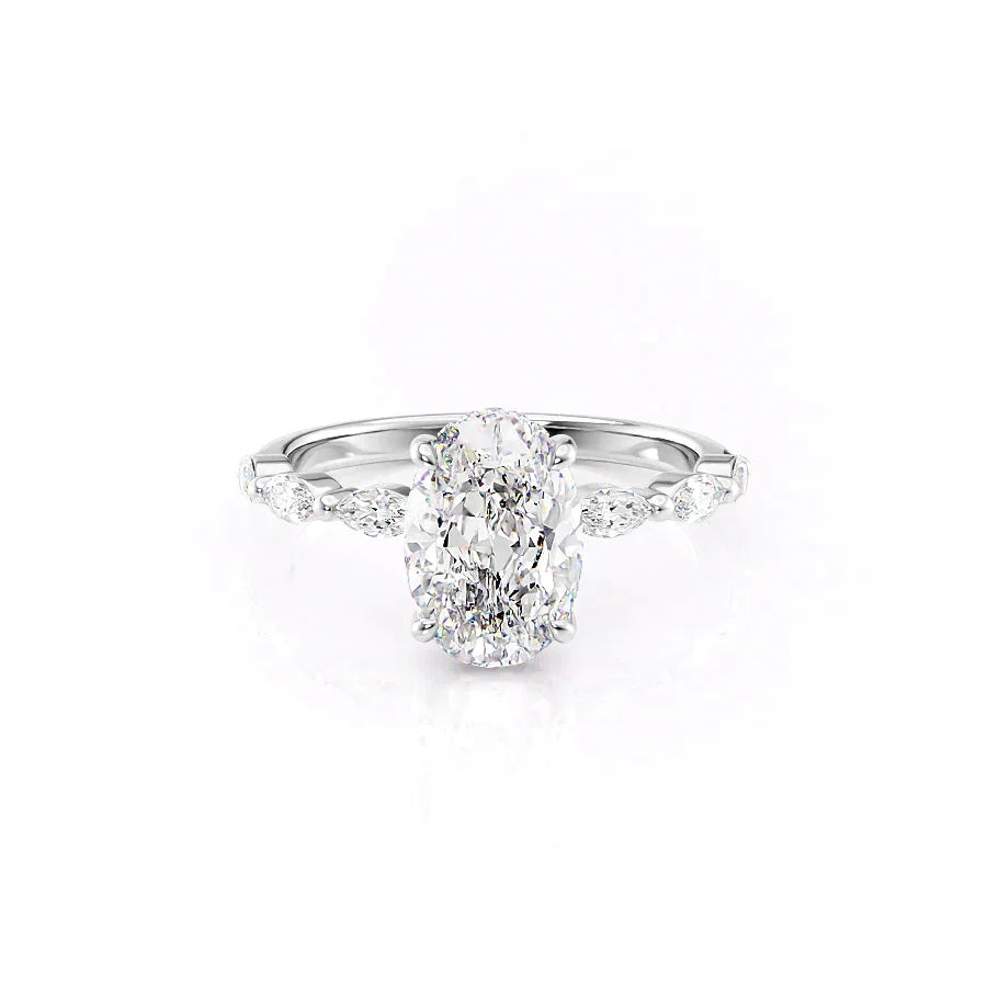 The Lucia Set With A 1.5 Carat Oval 14K White Gold Lab Diamond