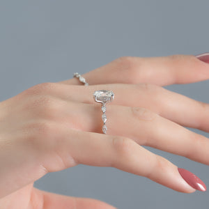 The Lucia Set Marquise  With A 3 Carat Oval 18K White Gold Moissanite